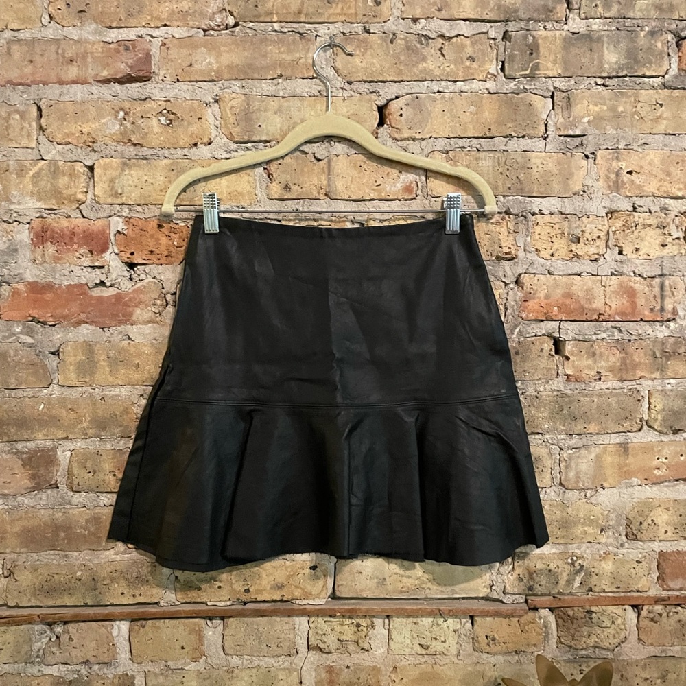 black faux leather skirt w flare hem